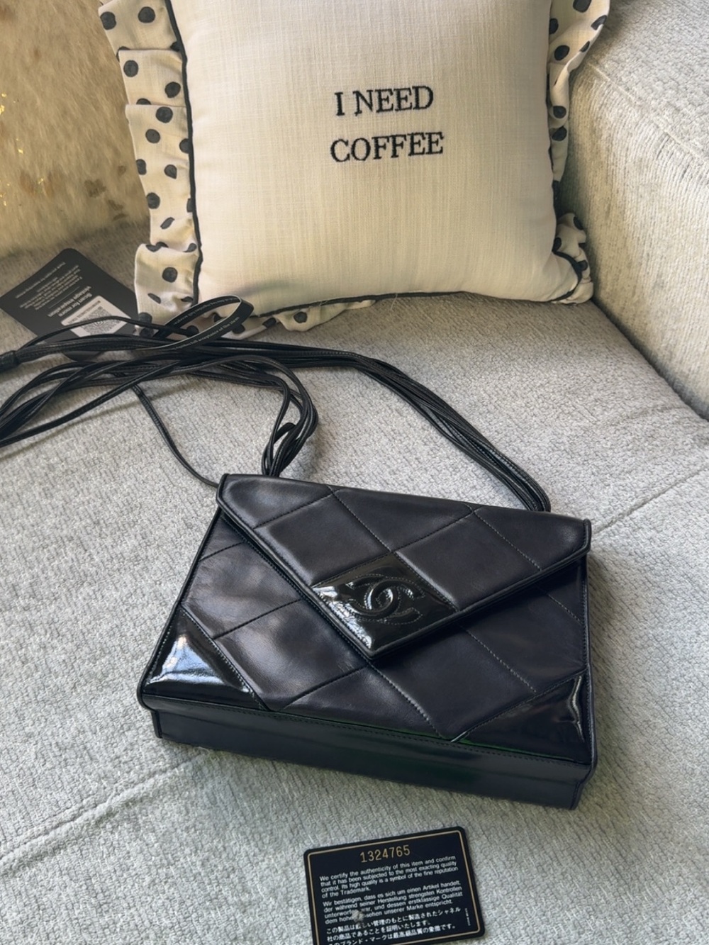 Rare Vintage CHANEL 1 Series Black Quilted Leather Envelope Shoulder Bag COA